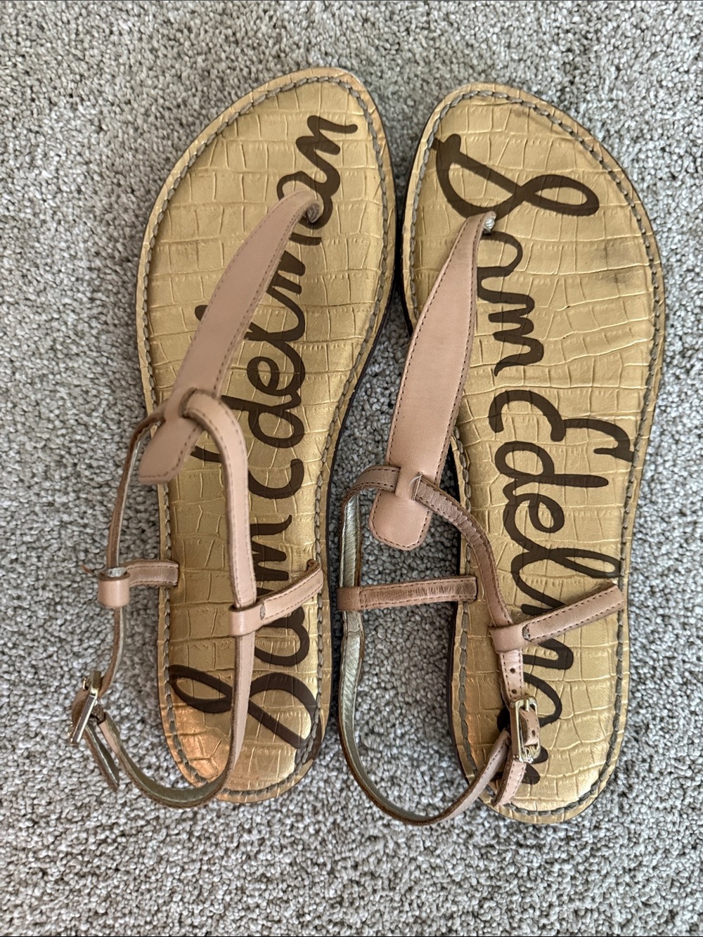 Sam Edelman Tan Leather T-Strap Sandals